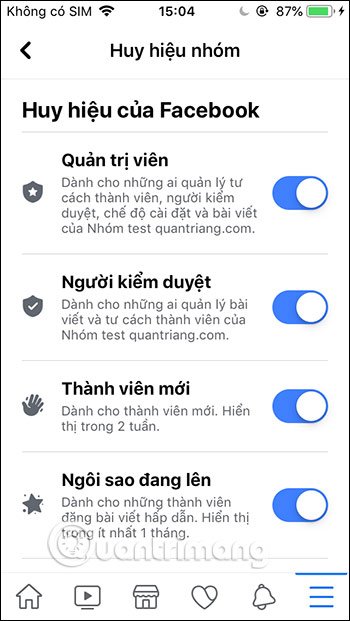 Bật tắt huy hiệu