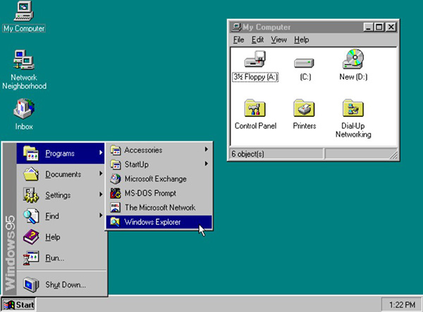 Menu Start trên Windows 95